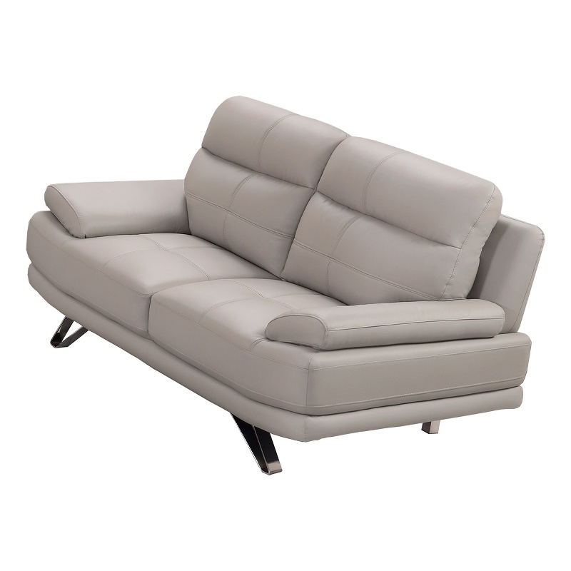 American Eagle Furniture Genuine Leather Loveseat in Light Gray/Chrome