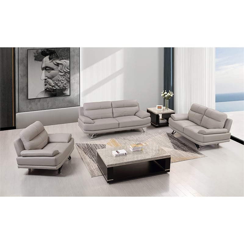 American Eagle Furniture Genuine Leather Sofa in Light Gray/Chrome