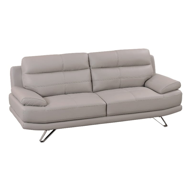 American Eagle Furniture Genuine Leather Sofa in Light Gray/Chrome