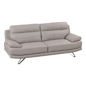 American Eagle Furniture Genuine Leather Sofa in Light Gray/Chrome