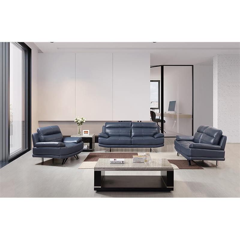 American Eagle Furniture Genuine Leather Chair in Navy Blue/Chrome