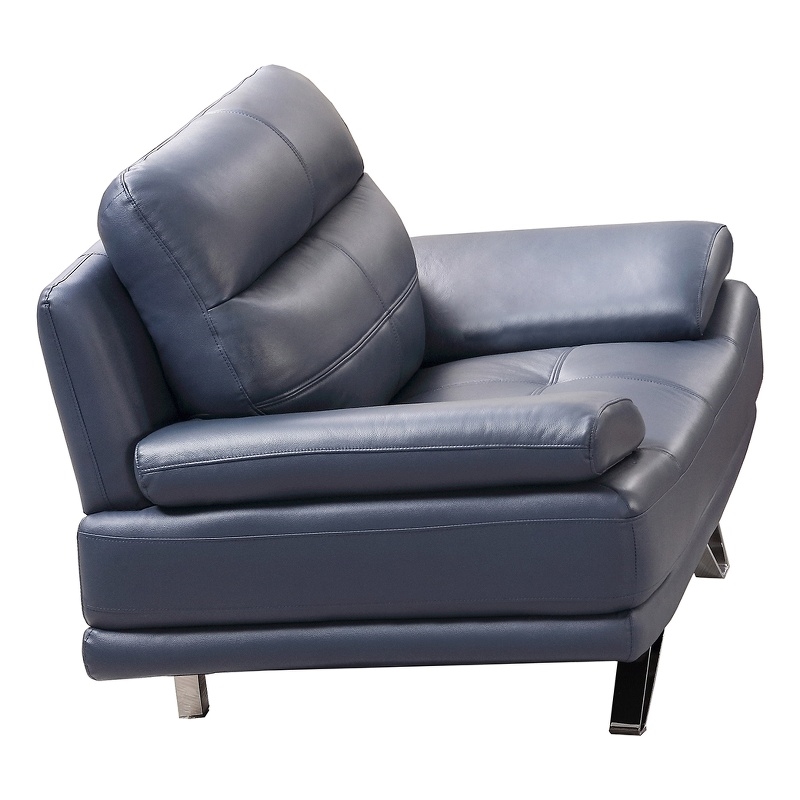 American Eagle Furniture Genuine Leather Chair in Navy Blue/Chrome