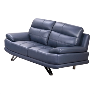 American Eagle Furniture Genuine Leather Loveseat in Navy Blue/Chrome
