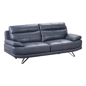American Eagle Furniture Genuine Leather Sofa in Navy Blue/Chrome