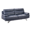American Eagle Furniture Genuine Leather Sofa in Navy Blue/Chrome