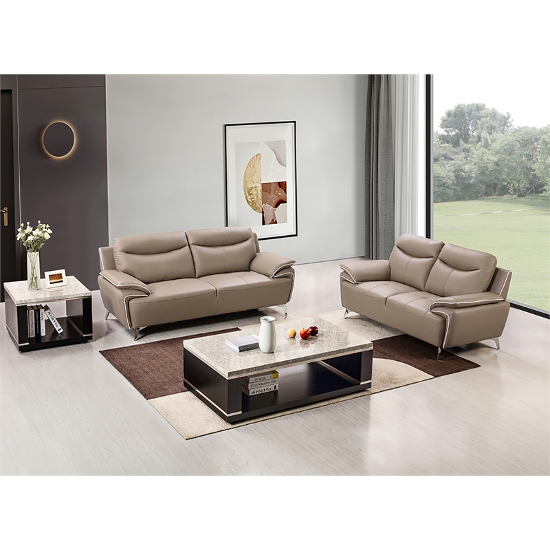 American Eagle Furniture Genuine Leather Loveseat in Dark Tan/Chrome