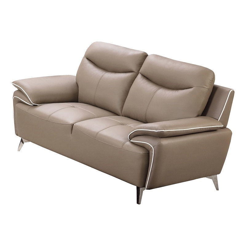 American Eagle Furniture Genuine Leather Loveseat in Dark Tan/Chrome