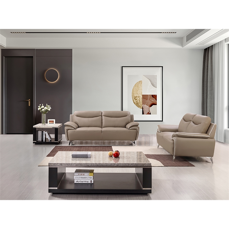 American Eagle Furniture Contemporary Genuine Leather Sofa in Dark Tan/Chrome