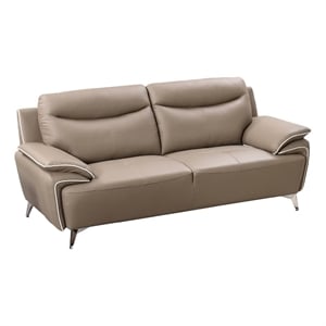 American Eagle Furniture Contemporary Genuine Leather Sofa in Dark Tan/Chrome