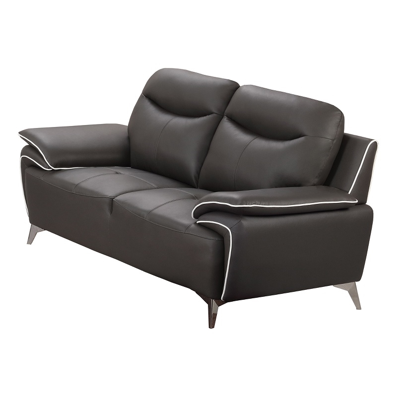 American Eagle Furniture Genuine Leather Loveseat in Taupe Gray/Chrome