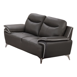 American Eagle Furniture Genuine Leather Loveseat in Taupe Gray/Chrome