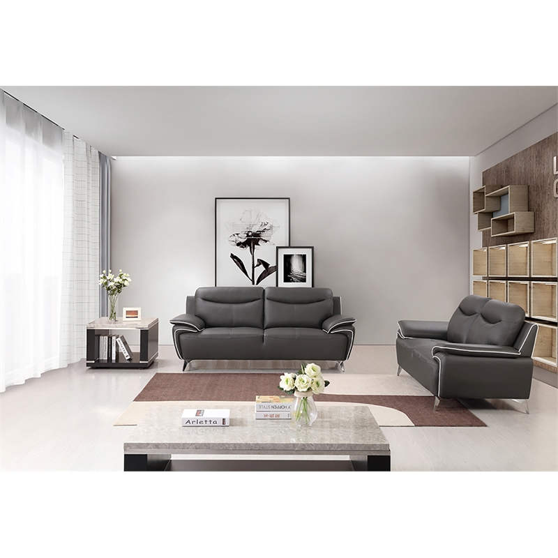 American Eagle Furniture Genuine Leather Sofa in Taupe Gray/Chrome