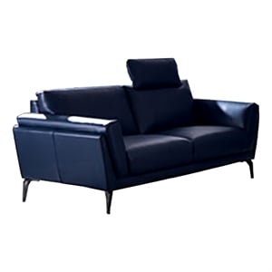 American Eagle Furniture Full Leather Loveseat in Navy Blue/Chrome