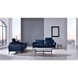American Eagle Furniture Contemporary Full Leather Sofa in Navy Blue/Chrome