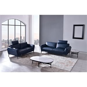 American Eagle Furniture Contemporary Full Leather Sofa in Navy Blue/Chrome