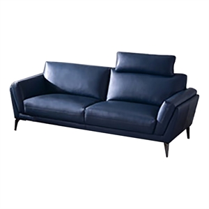 American Eagle Furniture Contemporary Full Leather Sofa in Navy Blue/Chrome
