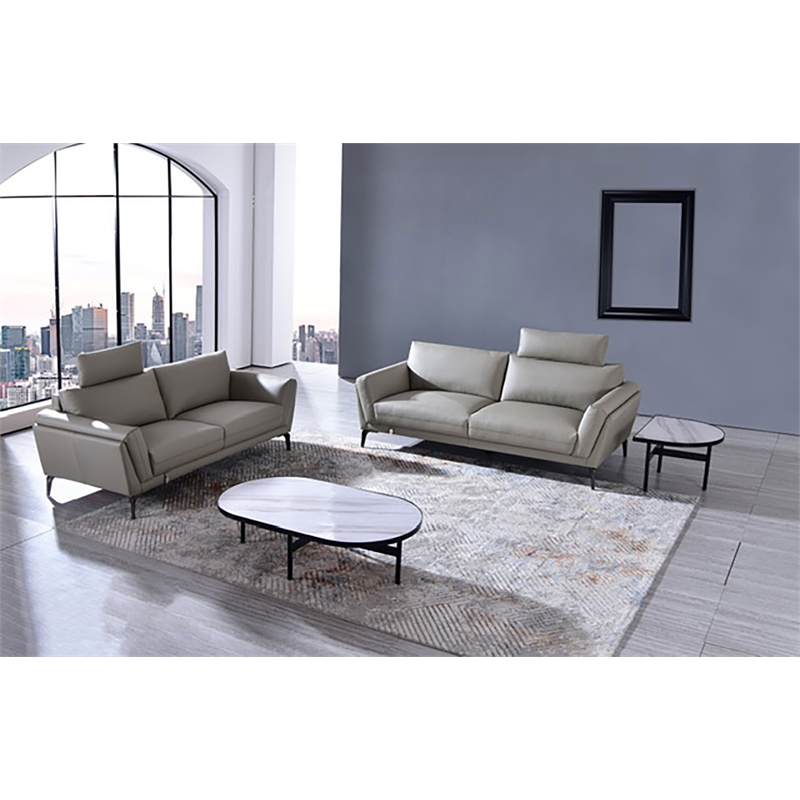 American Eagle Furniture Contemporary Full Leather Sofa in Light Tan/Chrome