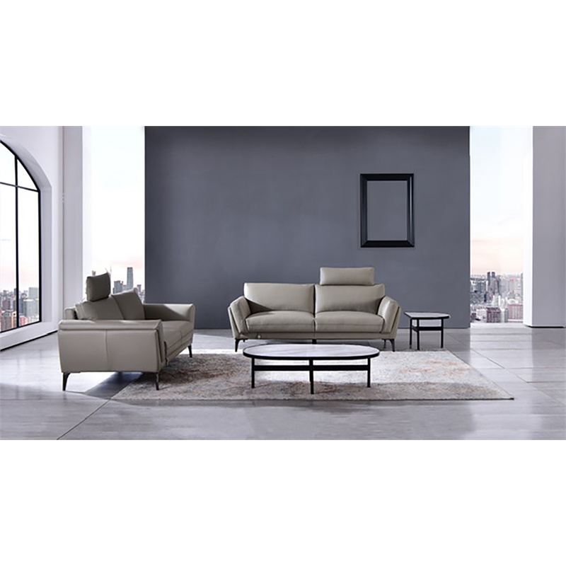 American Eagle Furniture Contemporary Full Leather Sofa in Light Tan/Chrome