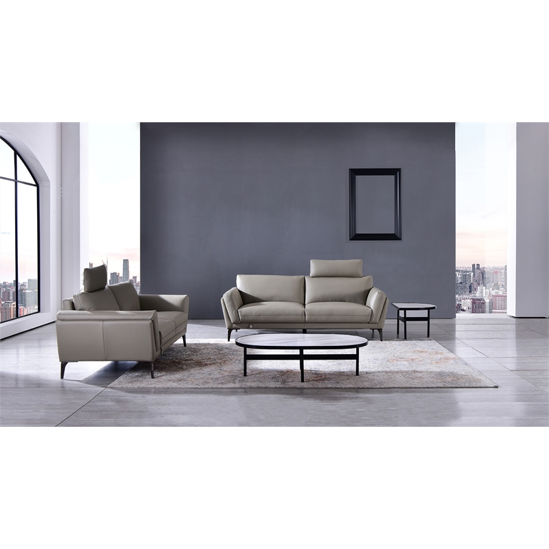 American Eagle Furniture Contemporary Full Leather Sofa in Light Tan/Chrome