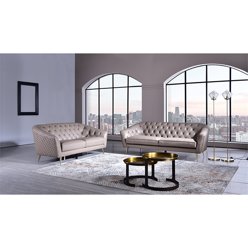 American Eagle Furniture Contemporary Full Leather Loveseat in Dark Tan/Gold