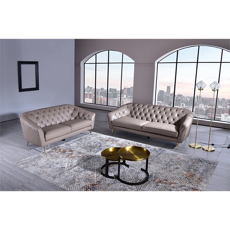 American Eagle Furniture Contemporary Full Leather Sofa in Dark Tan/Gold