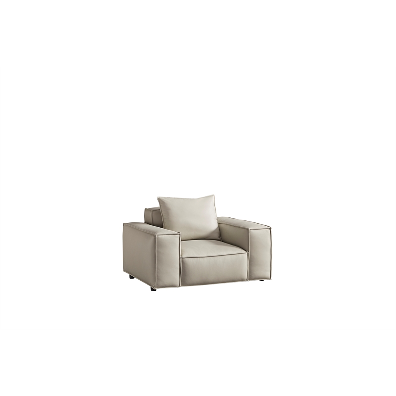 American Eagle Furniture Contemporary Full Leather/Wood Chair in Light Gray