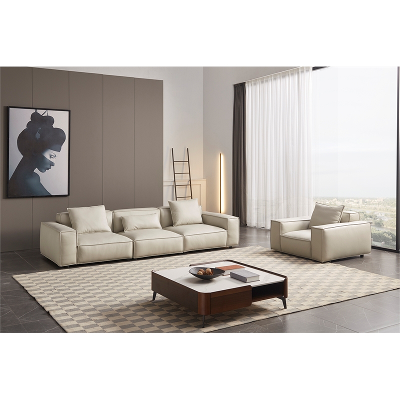 American Eagle Furniture Contemporary Full Leather/Wood Chair in Light Gray
