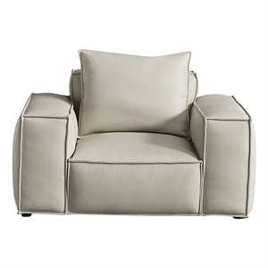 American Eagle Furniture Contemporary Full Leather/Wood Chair in Light Gray