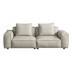 American Eagle Furniture Full Leather/Wood Loveseat in Light Gray