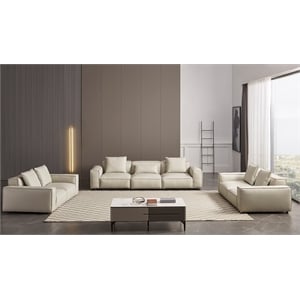 American Eagle Furniture Contemporary Full Leather/Wood Sofa in Light Gray
