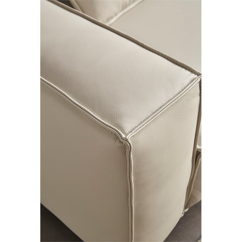 American Eagle Furniture Contemporary Full Leather/Wood Sofa in Light Gray