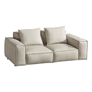 American Eagle Furniture Contemporary Full Leather/Wood Sofa in Light Gray