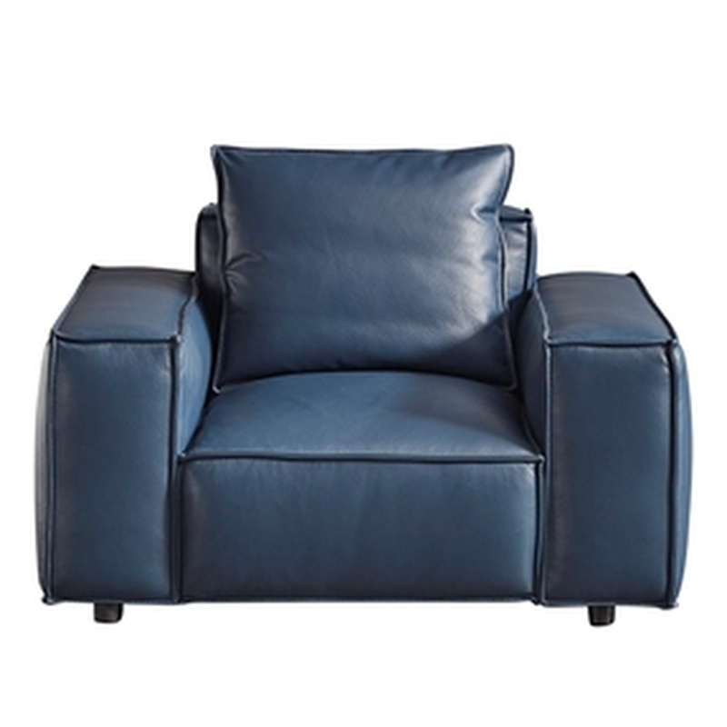 American Eagle Furniture Contemporary Full Leather/Wood Chair in Navy Blue