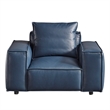American Eagle Furniture Contemporary Full Leather/Wood Chair in Navy Blue