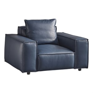 American Eagle Furniture Contemporary Full Leather/Wood Chair in Navy Blue