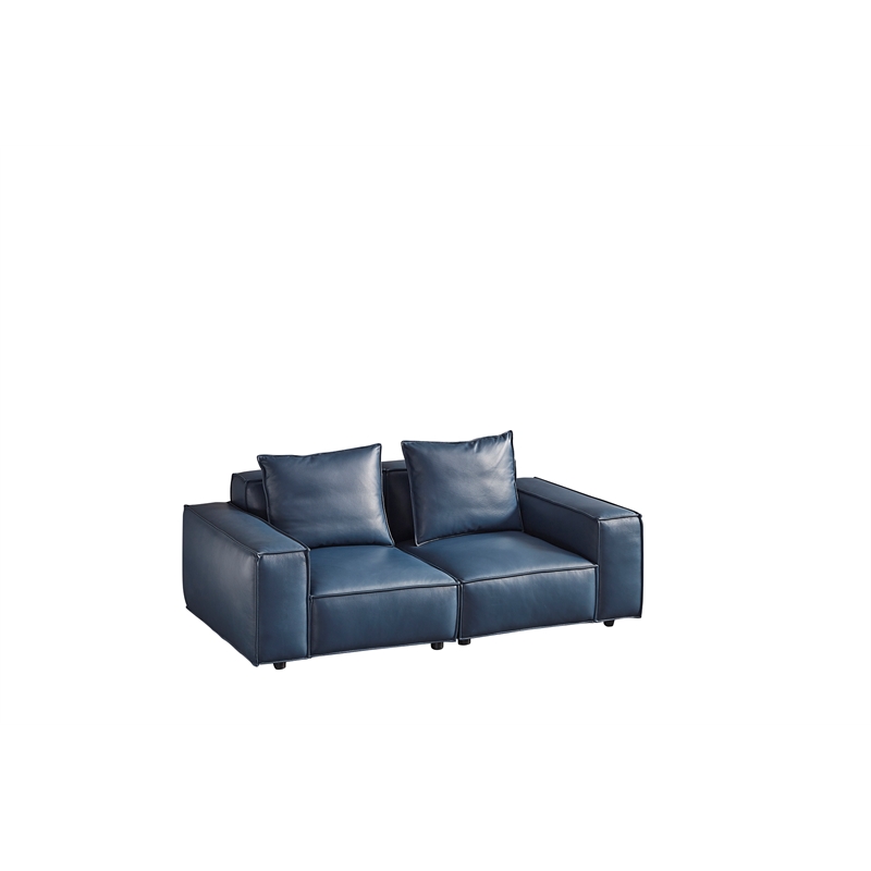 American Eagle Furniture Contemporary Full Leather/Wood Loveseat in Navy Blue