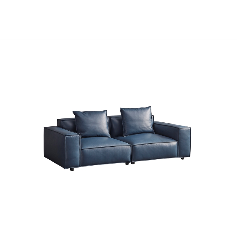 American Eagle Furniture Contemporary Full Leather/Wood Sofa in Navy Blue