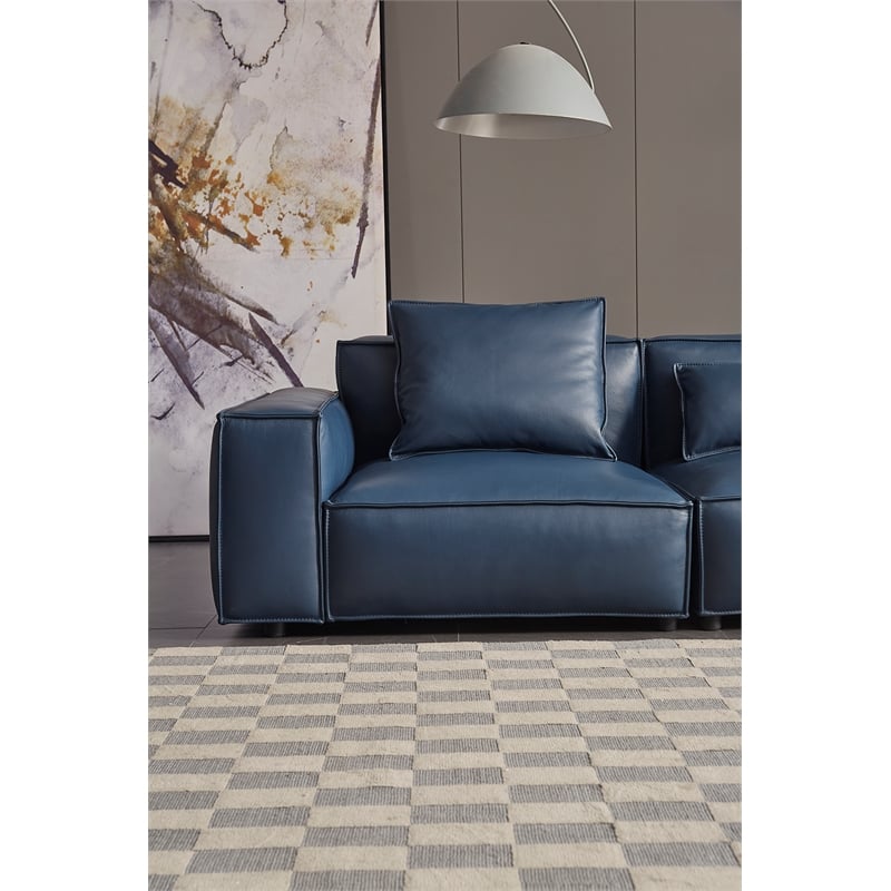 American Eagle Furniture Contemporary Full Leather/Wood Sofa in Navy Blue