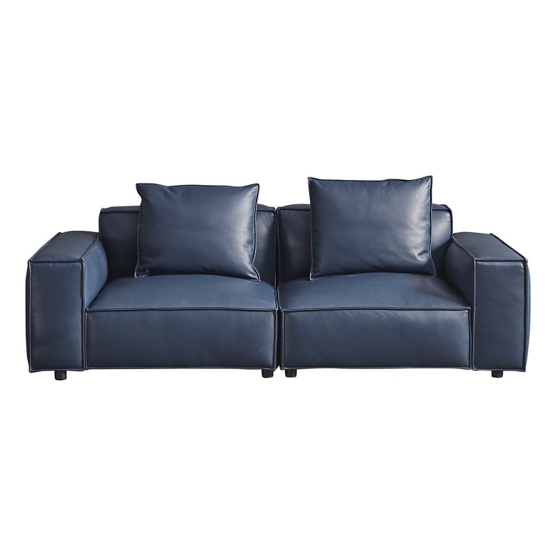 American Eagle Furniture Contemporary Full Leather/Wood Sofa in Navy Blue