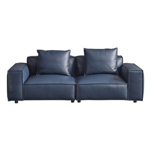 American Eagle Furniture Contemporary Full Leather/Wood Sofa in Navy Blue
