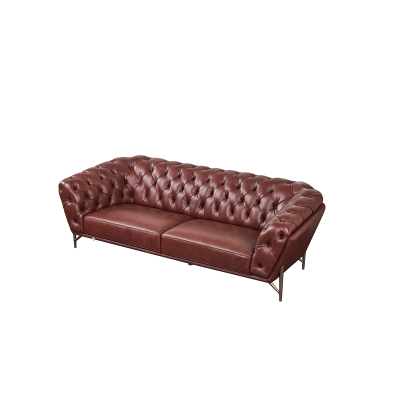 American Eagle Furniture Contemporary Full Leather/Metal Sofa in Brown