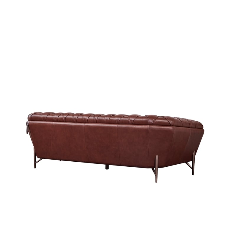 American Eagle Furniture Contemporary Full Leather/Metal Sofa in Brown