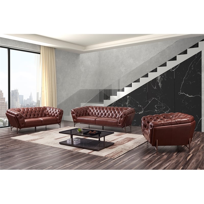 American Eagle Furniture Contemporary Full Leather/Metal Sofa in Brown