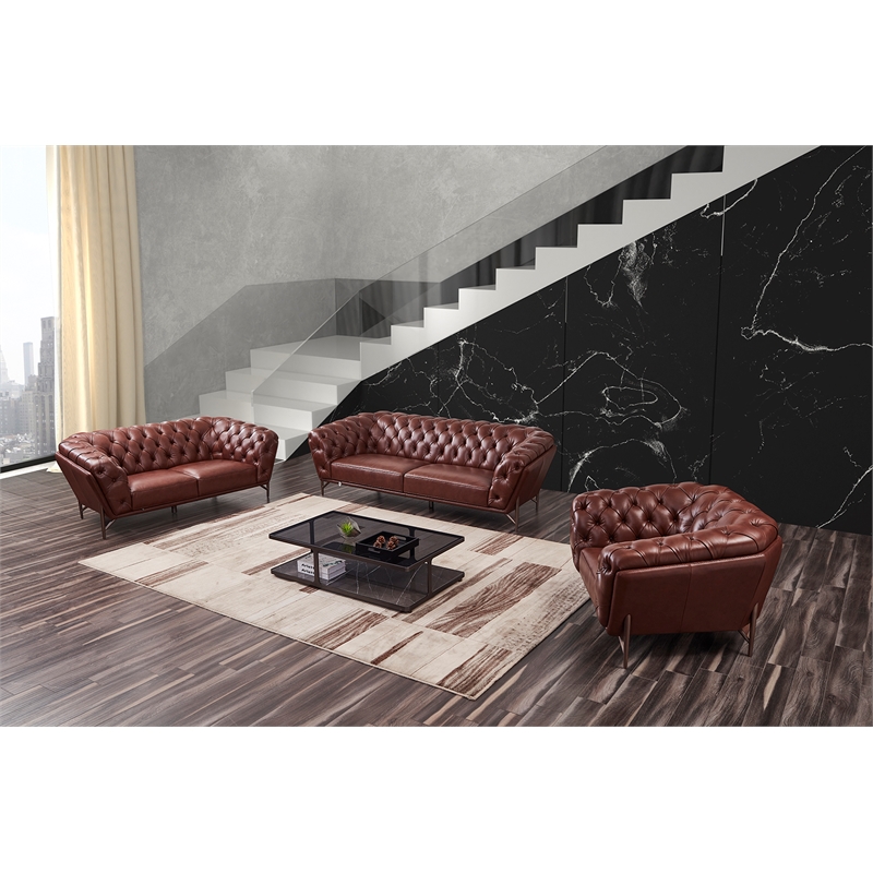 American Eagle Furniture Contemporary Full Leather/Metal Sofa in Brown
