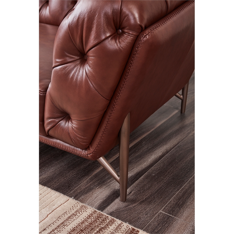 American Eagle Furniture Contemporary Full Leather/Metal Sofa in Brown