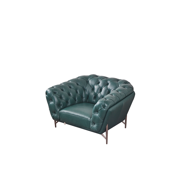 American Eagle Furniture Contemporary Full Leather/Metal Chair in Dark Green