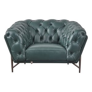 American Eagle Furniture Contemporary Full Leather/Metal Chair in Dark Green