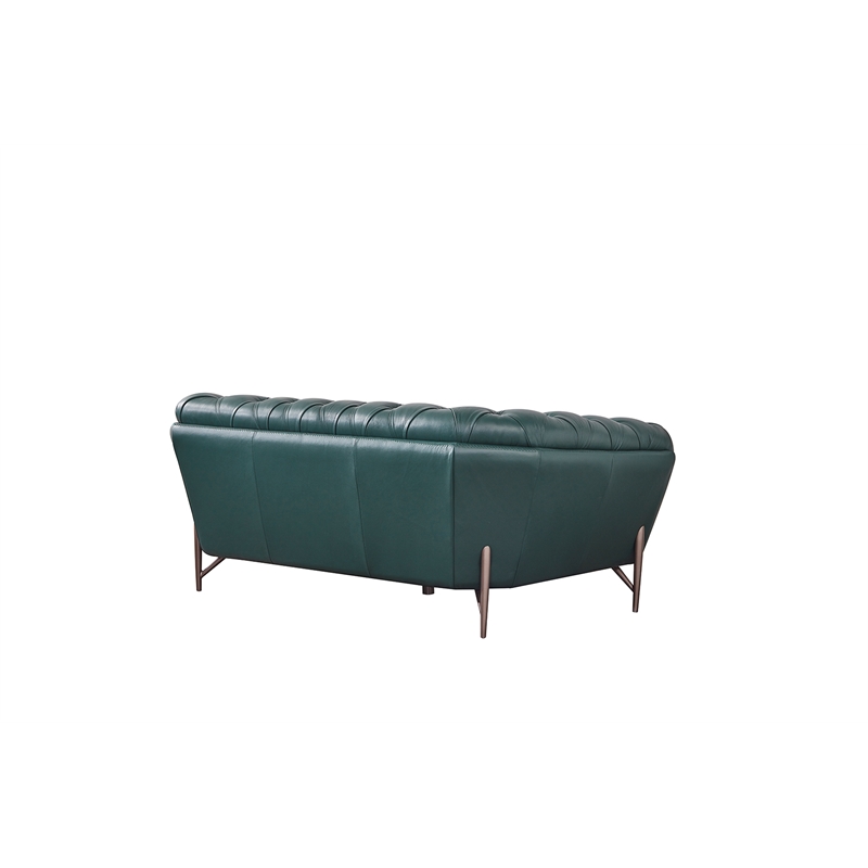 American Eagle Furniture Full Leather/Metal Loveseat in Dark Green