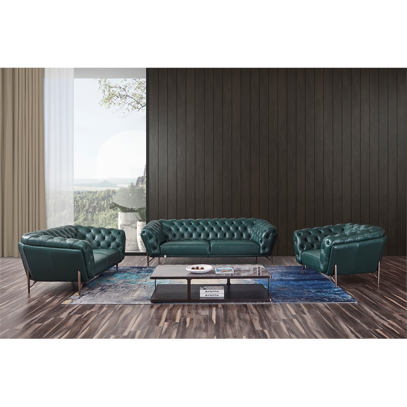 American Eagle Furniture Full Leather/Metal Loveseat in Dark Green