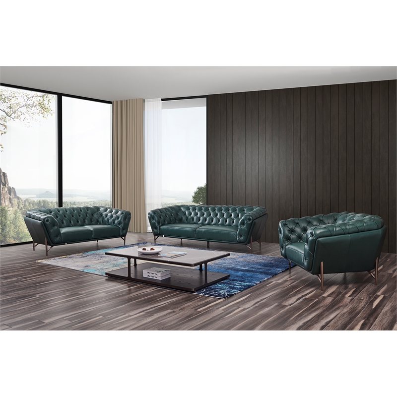 American Eagle Furniture Full Leather/Metal Loveseat in Dark Green